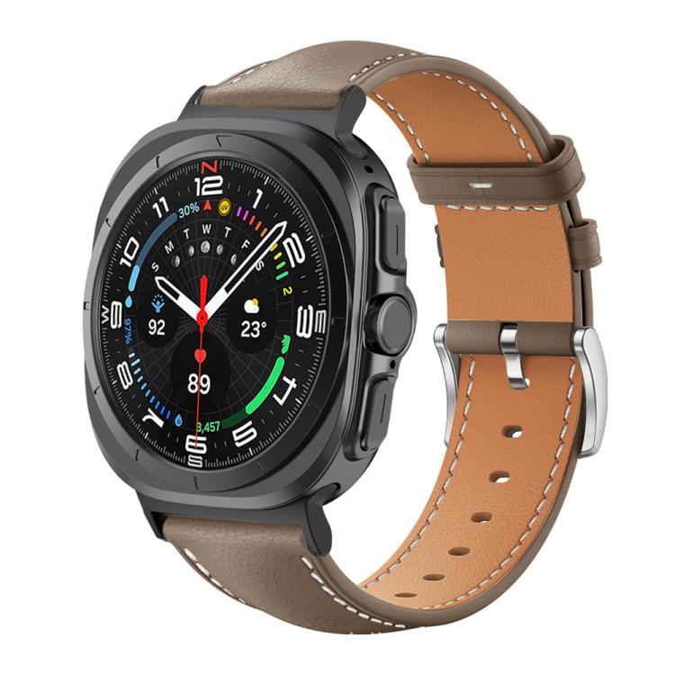 xDfind Flat Head Black Shark Fine Grain Leather Watch Band, For Samsung Galaxy Watch Ultra / Ultra 2025, For Samsung Galaxy Watch8 / Watch8 Classic, For Samsung Galaxy Watch7 / FE / 6 / 5 / 4