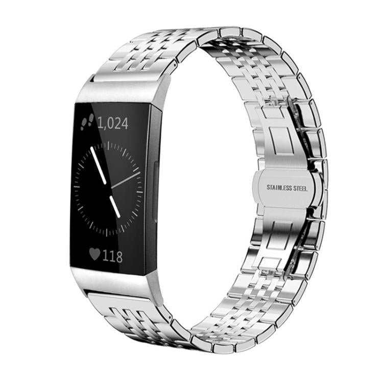 xDfind Seven-bead Solid Stainless Steel Watch Band, For Fitbit Charge 6 / 5 18mm, For Fitbit Versa 4 / 3 / Sense2 / 1 20mm, For Fitbit Charge 4 / 3 18mm