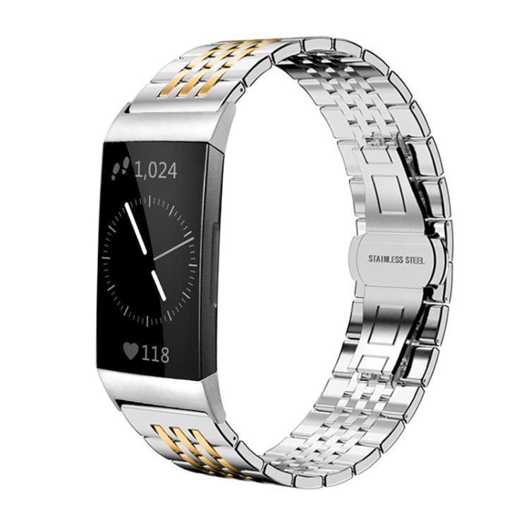 xDfind Seven-bead Solid Stainless Steel Watch Band, For Fitbit Charge 6 / 5 18mm, For Fitbit Versa 4 / 3 / Sense2 / 1 20mm, For Fitbit Charge 4 / 3 18mm