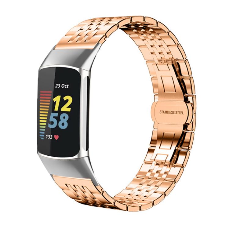 xDfind Seven-bead Solid Stainless Steel Watch Band, For Fitbit Charge 6 / 5 18mm, For Fitbit Versa 4 / 3 / Sense2 / 1 20mm, For Fitbit Charge 4 / 3 18mm