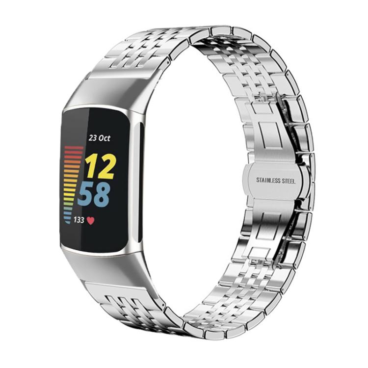 xDfind Seven-bead Solid Stainless Steel Watch Band, For Fitbit Charge 6 / 5 18mm, For Fitbit Versa 4 / 3 / Sense2 / 1 20mm, For Fitbit Charge 4 / 3 18mm