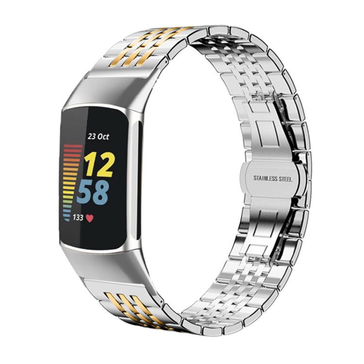 xDfind Seven-bead Solid Stainless Steel Watch Band, For Fitbit Charge 6 / 5 18mm, For Fitbit Versa 4 / 3 / Sense2 / 1 20mm, For Fitbit Charge 4 / 3 18mm