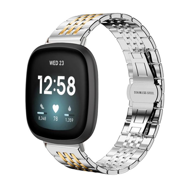 xDfind Seven-bead Solid Stainless Steel Watch Band, For Fitbit Charge 6 / 5 18mm, For Fitbit Versa 4 / 3 / Sense2 / 1 20mm, For Fitbit Charge 4 / 3 18mm