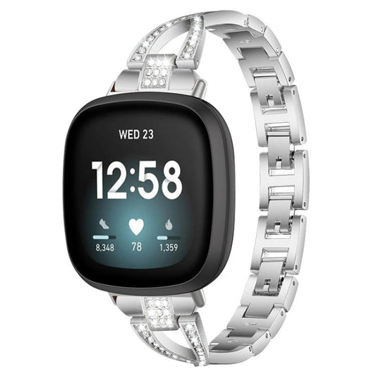 xDfind X-Shaped Single Row Diamond Metal Watch Band, For Fitbit Versa 4 / 3 / Sense 2 / Sense