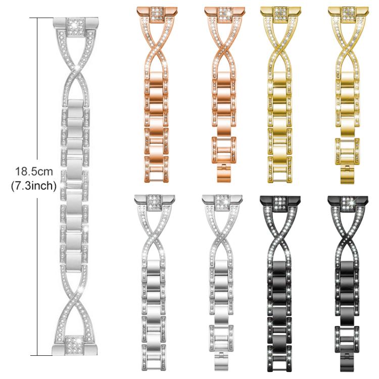 xDfind X-Shaped Single Row Diamond Metal Watch Band, For Fitbit Versa 4 / 3 / Sense 2 / Sense