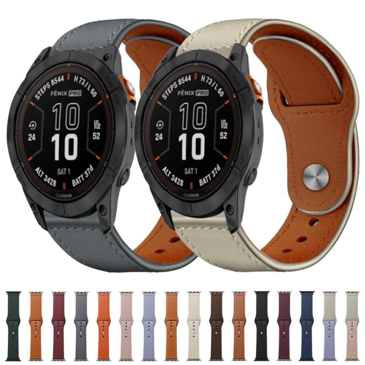 xDfind Rivet Buckle Genuine Leather Watch Band, For Garmin Fenix 8/7X/6X/5X 26mm