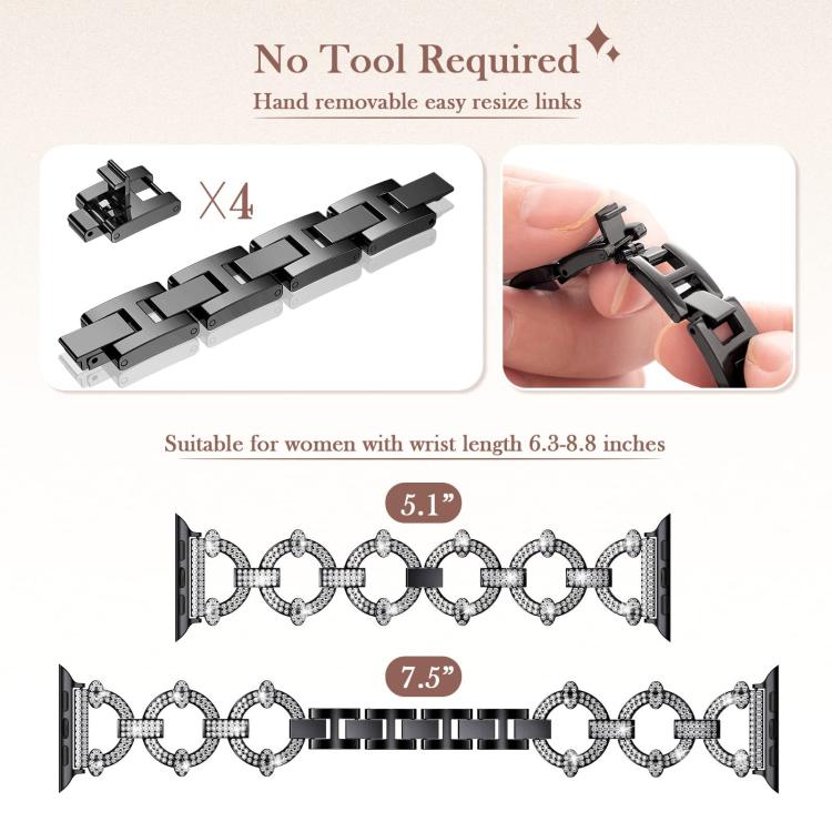 xDfind O-shaped Diamond Metal Watch Band, For Apple Watch 42 / 44 / 45 / 46 / 49mm, For Apple Watch 38 / 40 / 41 / S10 42mm