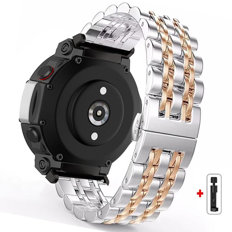 Seven Beads Butterfly Buckle Stainless Steel Watch Band, For  Amazfit T-Rex 3, For  Amazfit T-Rex 2, For Amazfit T-Rex Pro