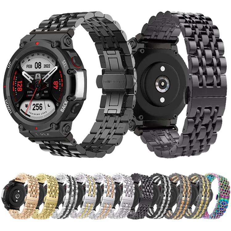 Seven Beads Butterfly Buckle Stainless Steel Watch Band, For  Amazfit T-Rex 3, For  Amazfit T-Rex 2, For Amazfit T-Rex Pro