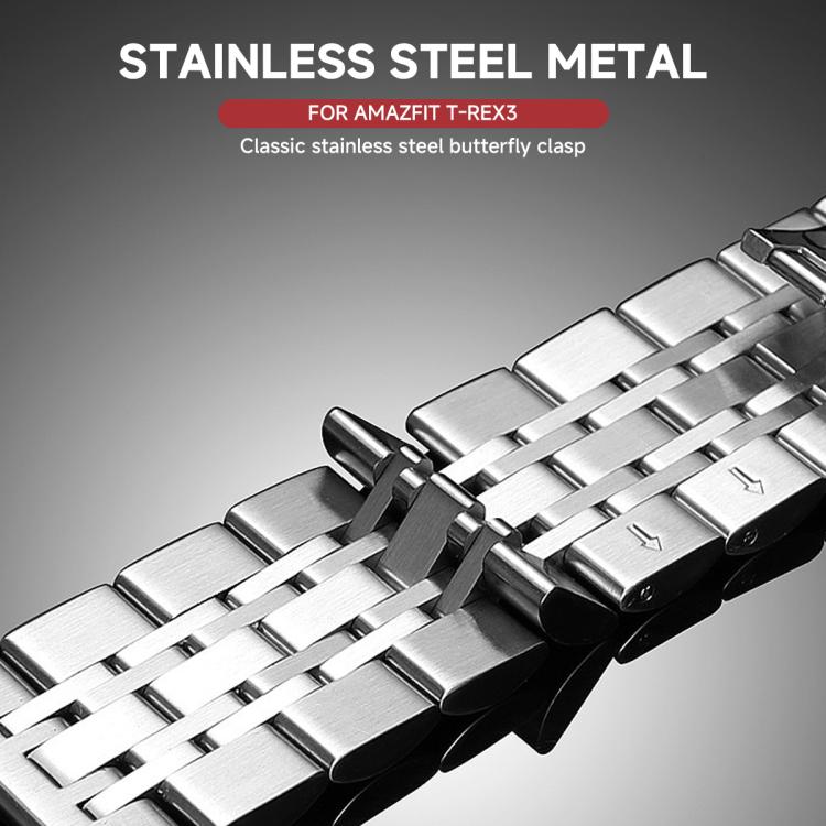 Seven Beads Butterfly Buckle Stainless Steel Watch Band, For  Amazfit T-Rex 3, For  Amazfit T-Rex 2, For Amazfit T-Rex Pro