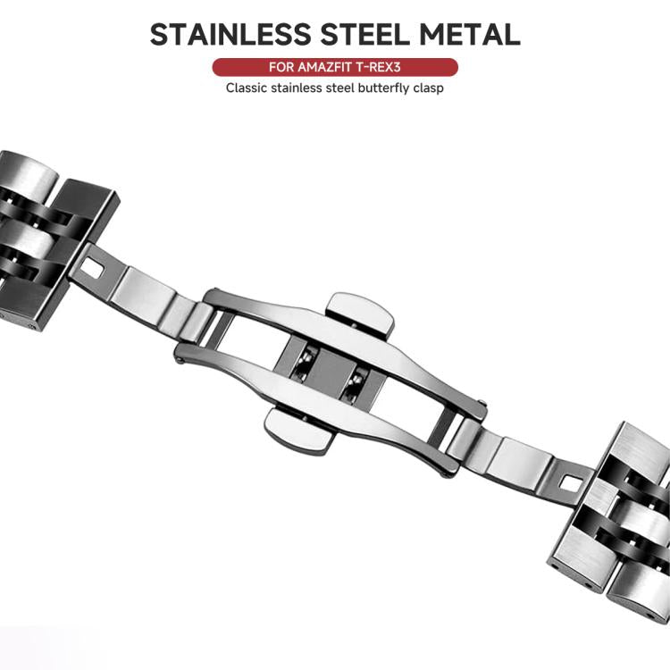 Seven Beads Butterfly Buckle Stainless Steel Watch Band, For  Amazfit T-Rex 3, For  Amazfit T-Rex 2, For Amazfit T-Rex Pro