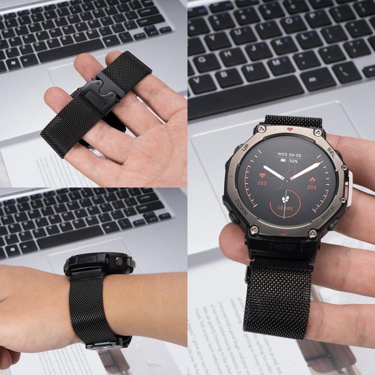 Parachute Snap Buckle Milanese Stainless Steel Watch Band, For  Amazfit T-Rex 3, For  Amazfit T-Rex 2, For Amazfit T-Rex Pro