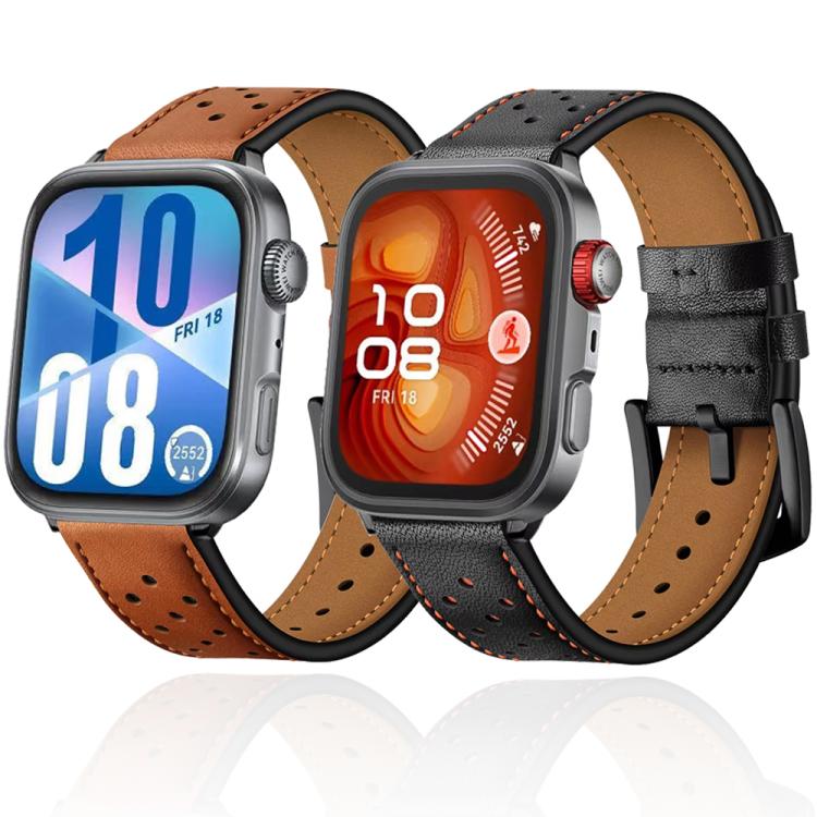 Plum Blossom Holes Leather Watch Band, For Huawei Watch Fit4 / Fit4 Pro / Fit3, For Huawei Watch Fit 2, For Huawei Watch Fit