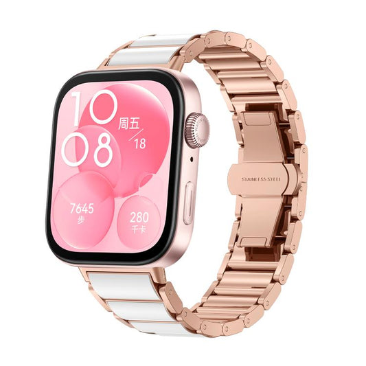 Ceramic White Butterfly Buckle Metal Watch Band, For Huawei Watch Fit4 / Fit4 Pro / Fit3, For Huawei Watch Fit 2, For Huawei Watch Fit