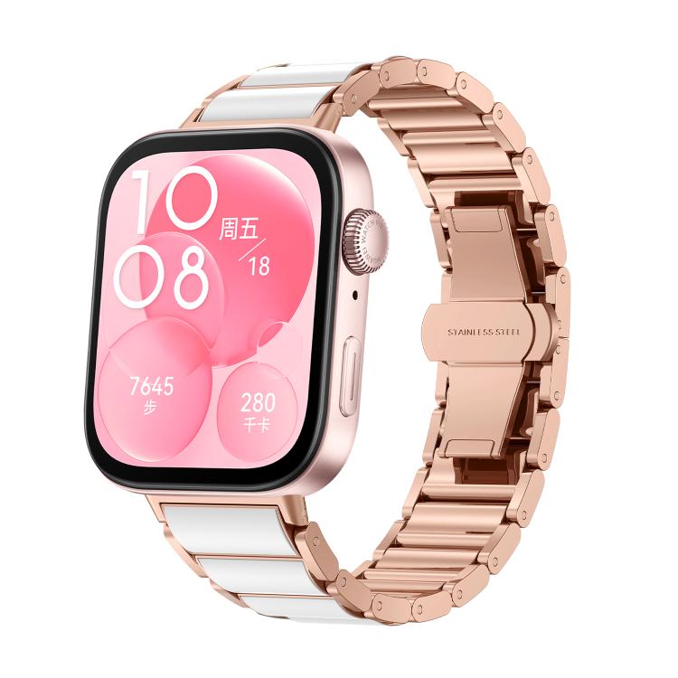 Ceramic White Butterfly Buckle Metal Watch Band, For Huawei Watch Fit4 / Fit4 Pro / Fit3, For Huawei Watch Fit 2, For Huawei Watch Fit