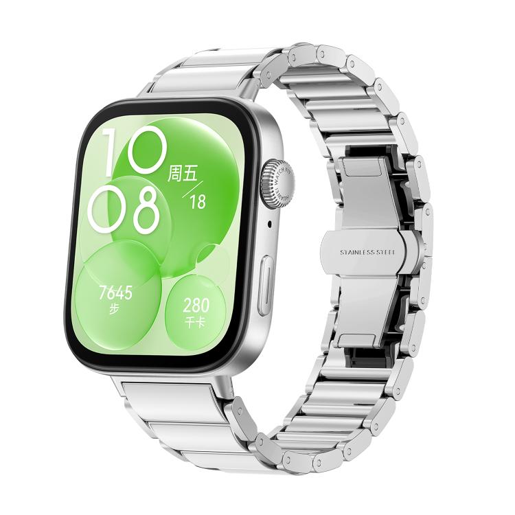 Ceramic White Butterfly Buckle Metal Watch Band, For Huawei Watch Fit4 / Fit4 Pro / Fit3, For Huawei Watch Fit 2, For Huawei Watch Fit