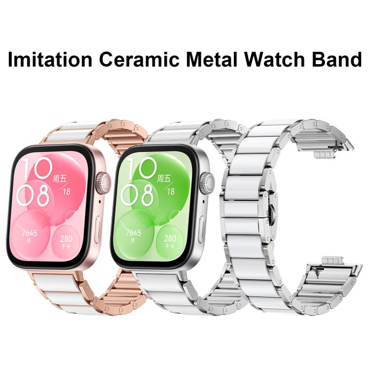 Ceramic White Butterfly Buckle Metal Watch Band, For Huawei Watch Fit4 / Fit4 Pro / Fit3, For Huawei Watch Fit 2, For Huawei Watch Fit