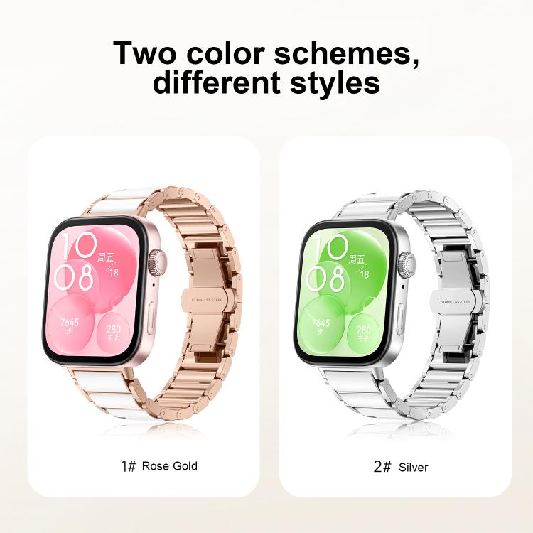 Ceramic White Butterfly Buckle Metal Watch Band, For Huawei Watch Fit4 / Fit4 Pro / Fit3, For Huawei Watch Fit 2, For Huawei Watch Fit