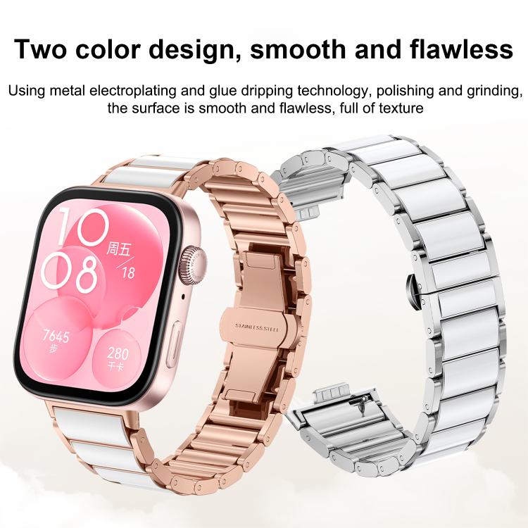 Ceramic White Butterfly Buckle Metal Watch Band, For Huawei Watch Fit4 / Fit4 Pro / Fit3, For Huawei Watch Fit 2, For Huawei Watch Fit