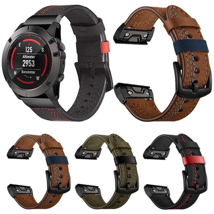 Seven-Line Leather Watch Band, For Garmin 26mm, For Garmin 22mm