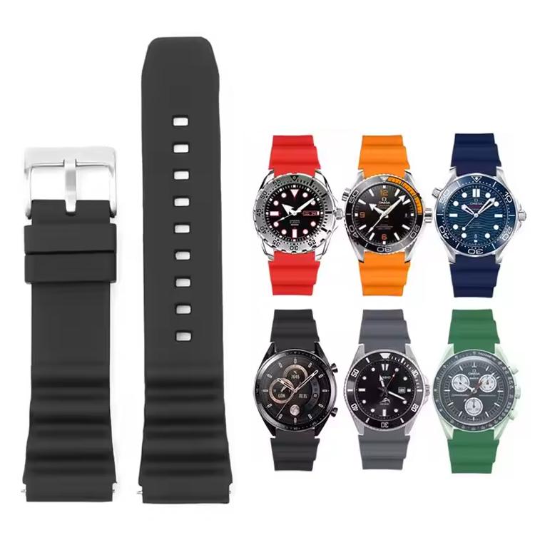 xDfind Silver Buckle Silicone Watch Band, 20mm, 22mm