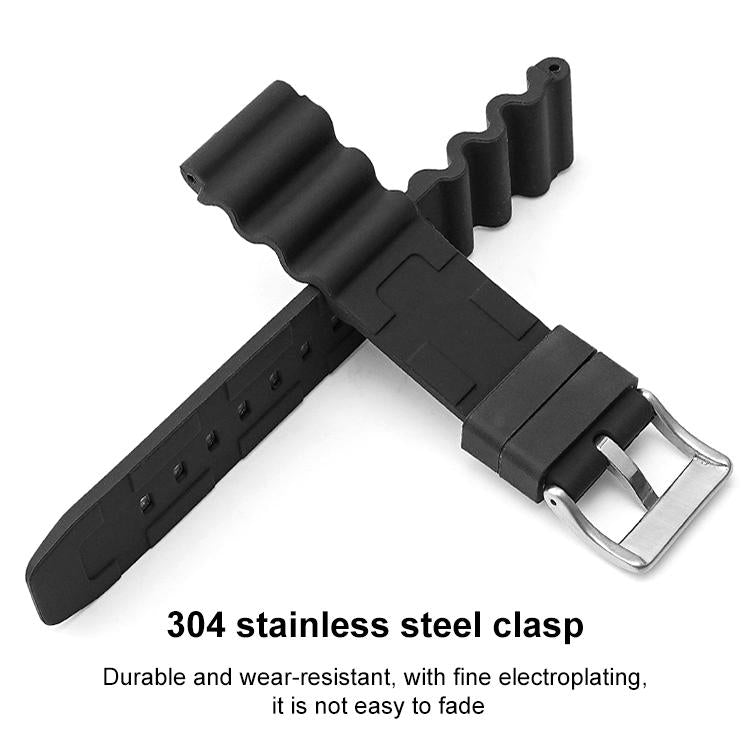 xDfind Silver Buckle Silicone Watch Band, 20mm, 22mm