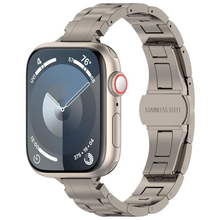 Slim Waist Three-bead Butterfly Buckle Titanium Alloy Watch Band, For Apple Watch 46mm / 49mm / 45mm / 44mm, For Apple Watch 42mm / 41mm / 40mm / 38mm
