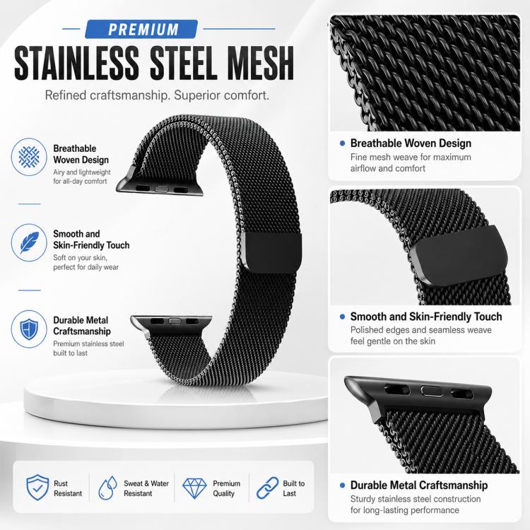 5 Pack xDfind Milanese Loop Magnetic Metal Watch Band, For Apple Watch 42 / 44 / 45 / 46 / 49mm, For Apple Watch 38 / 40 / 41 / S11 42mm
