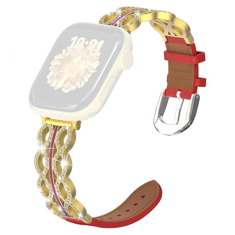 xDfind Diamond Stainless Steel Hybrid Genuine Leather Watch Band, For Apple Watch 38 / 40 / 41 / S11 42mm