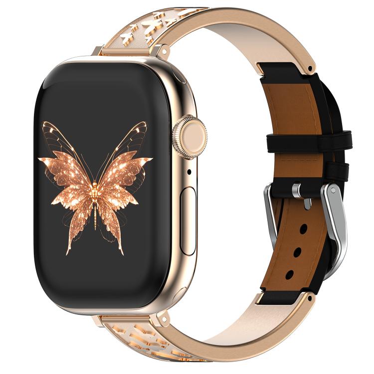 xDfind Butterfly Stainless Steel Hybrid Genuine Leather Watch Band, For Apple Watch 42 / 44 / 45 / 46 / 49mm, For Apple Watch 38 / 40 / 41 / S11 42mm