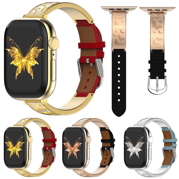 xDfind Butterfly Stainless Steel Hybrid Genuine Leather Watch Band, For Apple Watch 42 / 44 / 45 / 46 / 49mm, For Apple Watch 38 / 40 / 41 / S11 42mm