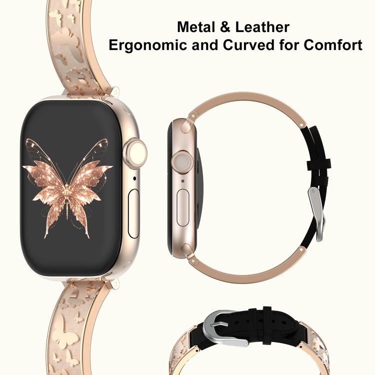 xDfind Butterfly Stainless Steel Hybrid Genuine Leather Watch Band, For Apple Watch 42 / 44 / 45 / 46 / 49mm, For Apple Watch 38 / 40 / 41 / S11 42mm