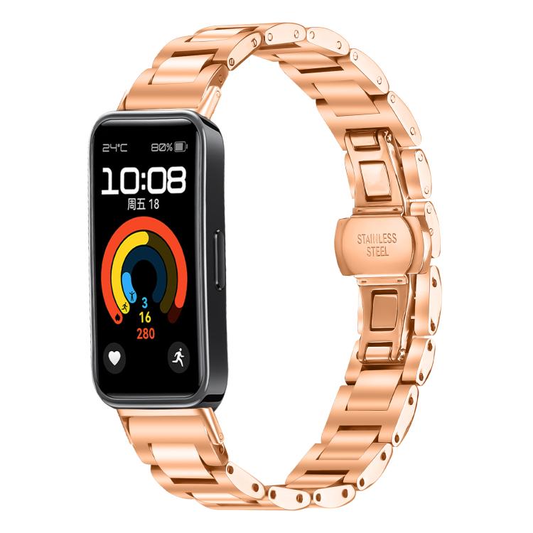 Slim Butterfly Buckle Metal Stainless Steel Watch Band, For Huawei Band 10 / 9 / 8