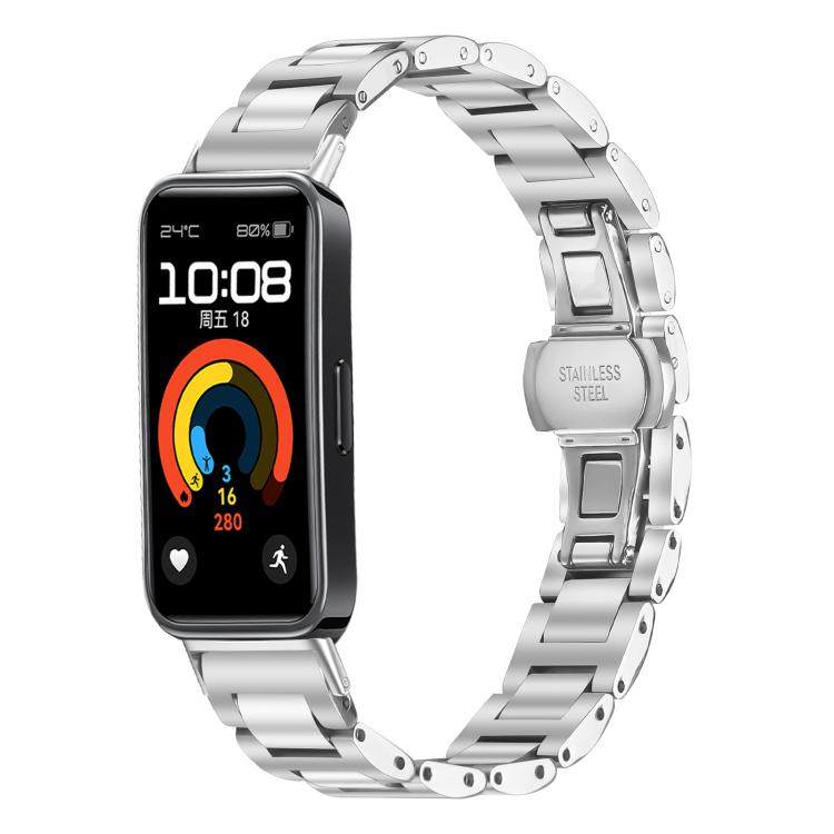 Slim Butterfly Buckle Metal Stainless Steel Watch Band, For Huawei Band 10 / 9 / 8