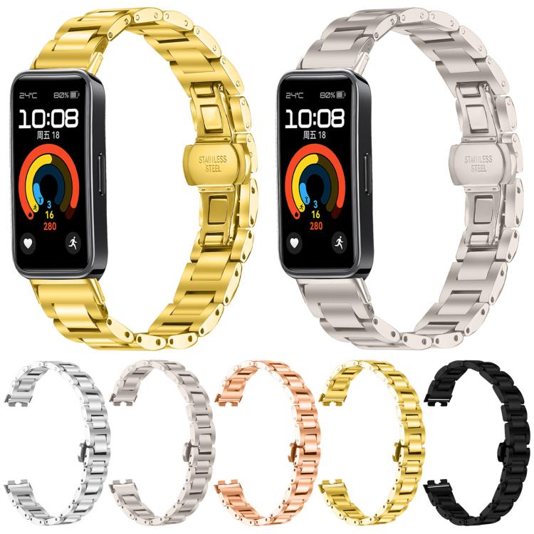Slim Butterfly Buckle Metal Stainless Steel Watch Band, For Huawei Band 10 / 9 / 8