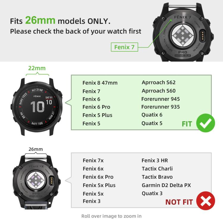 Integrated Tactix Three Beads Folding Clasp Stainless Steel Watch Band, For Garmin 26mm, For Garmin 22mm