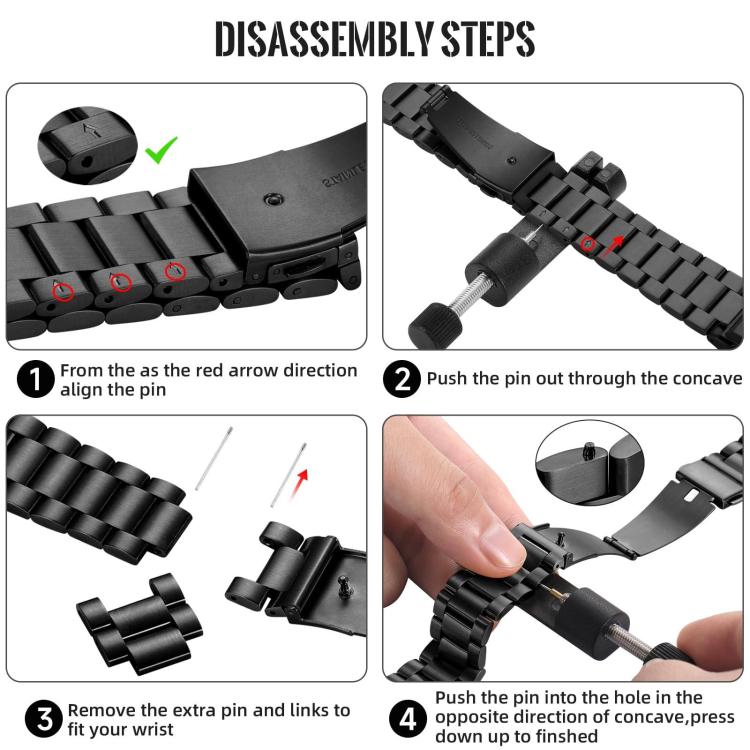 Integrated Tactix Three Beads Folding Clasp Stainless Steel Watch Band, For Garmin 26mm, For Garmin 22mm