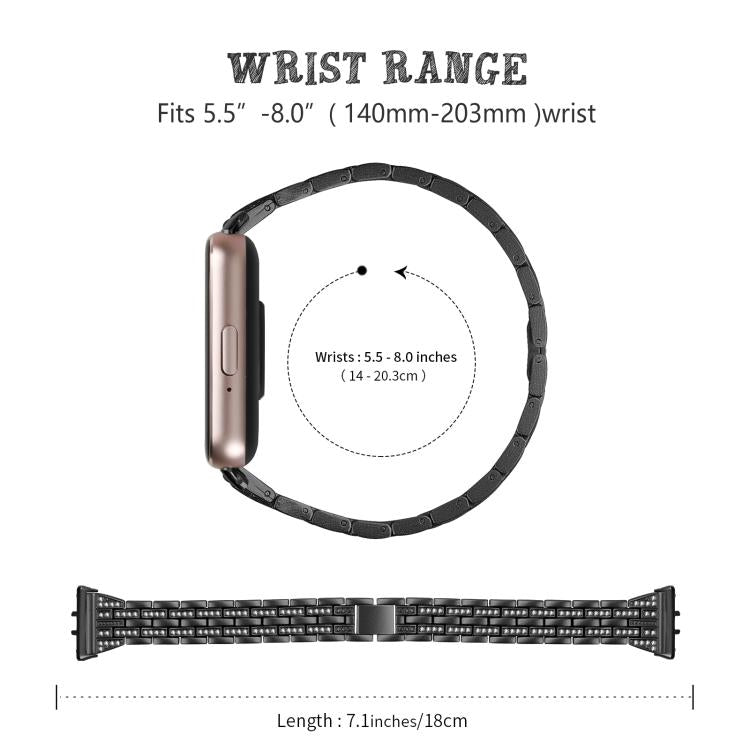 Five Beads Dual Row Diamond Stainless Steel Watch Band, For Honor Watch X5