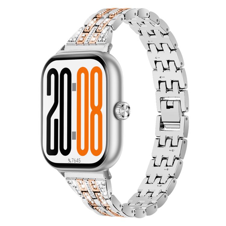 Five Beads Dual Row Diamond Stainless Steel Watch Band, For Honor Watch X5