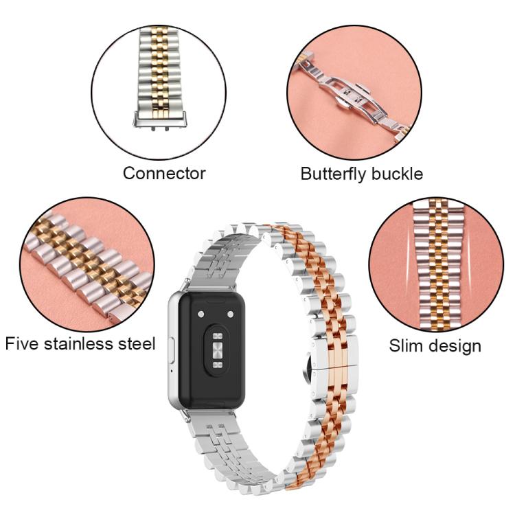 Semicircle Five Beads Butterfly Clasp Stainless Steel Watch Band, For Honor Watch X5