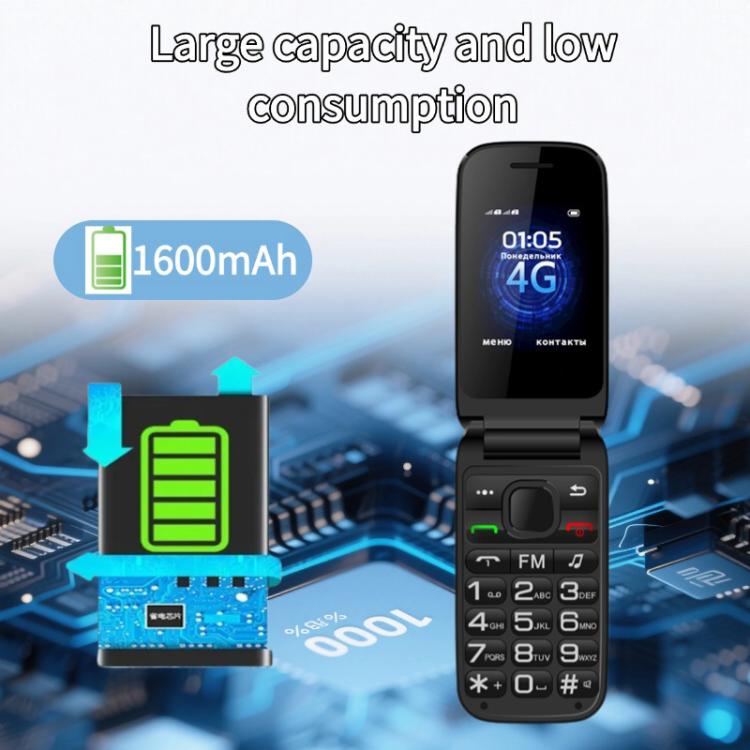B326 Dual Screen Flip Elder Phone, 2.4 inch Inner, 1.8 inch Outer, 24 Keys, Network: 2G, Dual SIM, EU Plug