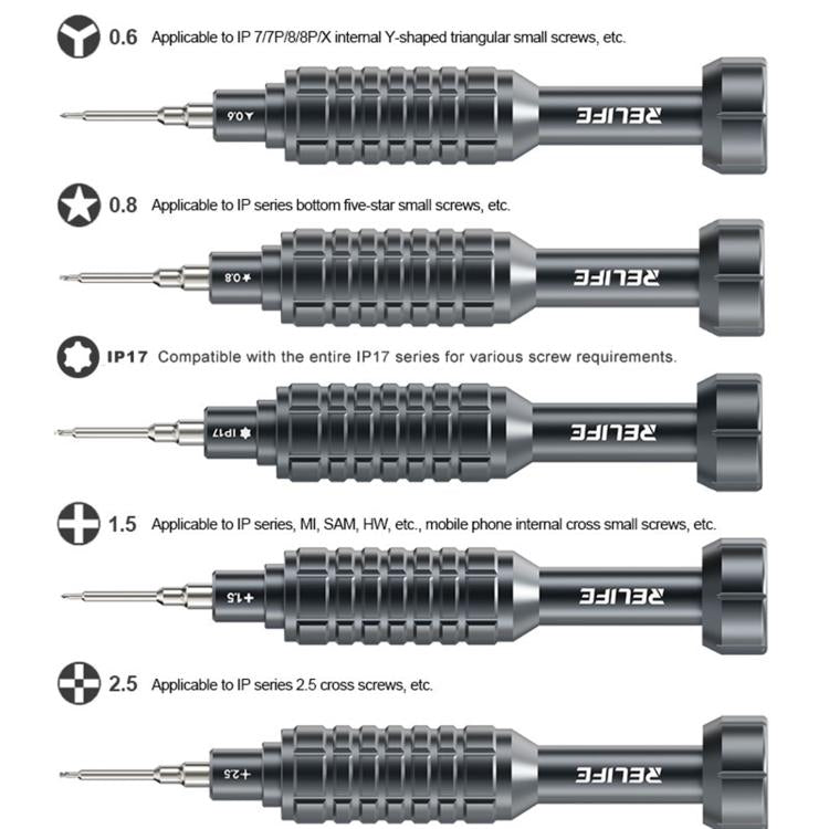 RELIFE RL-730A 5 in 1 Steel Cannon King Classic Series Aluminum Alloy Screwdriver Set, 5 in 1 Set