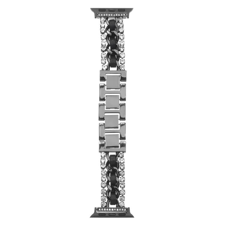 Diamond Vegan Leather Metal Watch Band, For Apple Watch 46mm / 49mm / 45mm / 44mm, For Apple Watch 42mm / 41mm / 40mm / 38mm