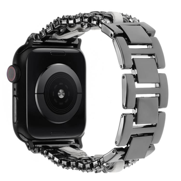 Diamond Vegan Leather Metal Watch Band, For Apple Watch 46mm / 49mm / 45mm / 44mm, For Apple Watch 42mm / 41mm / 40mm / 38mm