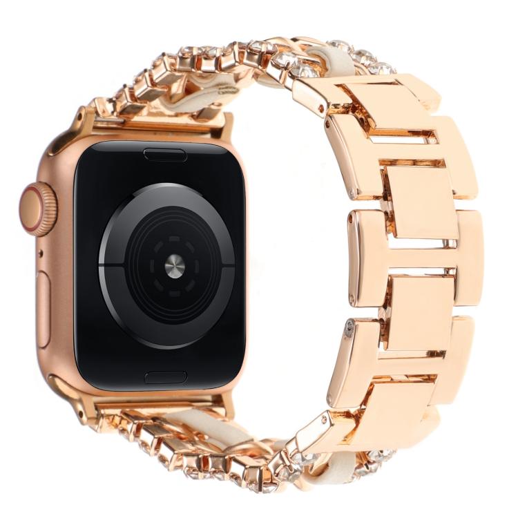 Diamond Vegan Leather Metal Watch Band, For Apple Watch 46mm / 49mm / 45mm / 44mm, For Apple Watch 42mm / 41mm / 40mm / 38mm