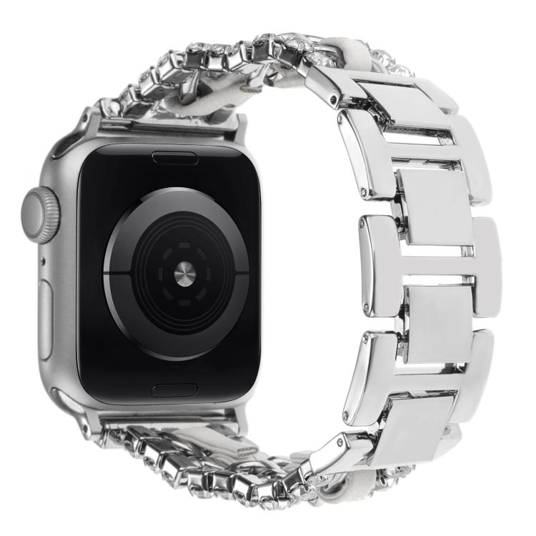 Diamond Vegan Leather Metal Watch Band, For Apple Watch 46mm / 49mm / 45mm / 44mm, For Apple Watch 42mm / 41mm / 40mm / 38mm