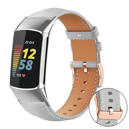 xDfind Rose Gold Buckle Black Shark Fine Grain Vegan Leather Watch Band, For Fitbit Charge 6 / 5, For Fitbit Versa 4 / 3 / Sense2 / 1, For Fitbit Charge 4 / 3