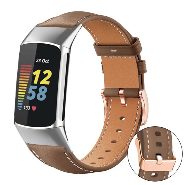 xDfind Rose Gold Buckle Black Shark Fine Grain Vegan Leather Watch Band, For Fitbit Charge 6 / 5, For Fitbit Versa 4 / 3 / Sense2 / 1, For Fitbit Charge 4 / 3