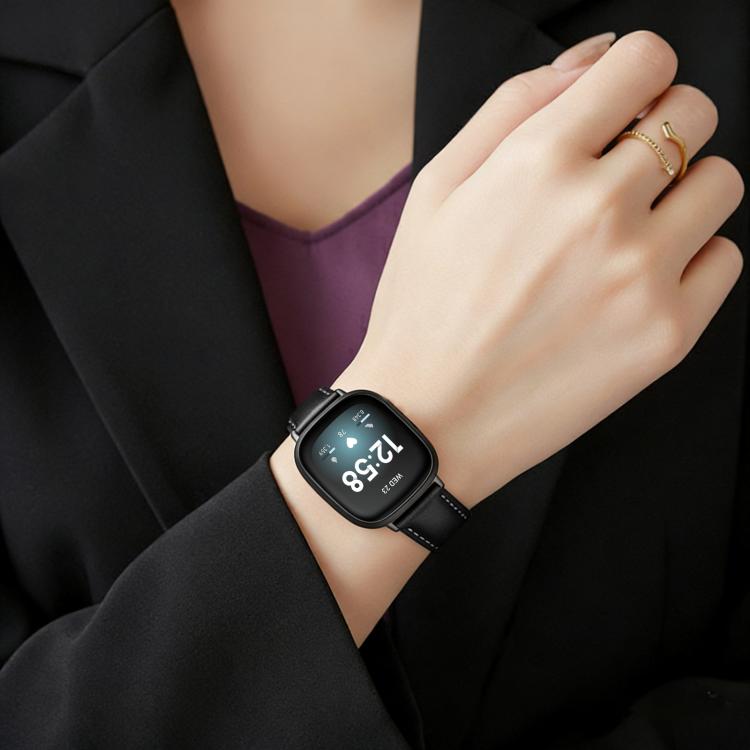 xDfind Rose Gold Buckle Black Shark Fine Grain Vegan Leather Watch Band, For Fitbit Charge 6 / 5, For Fitbit Versa 4 / 3 / Sense2 / 1, For Fitbit Charge 4 / 3