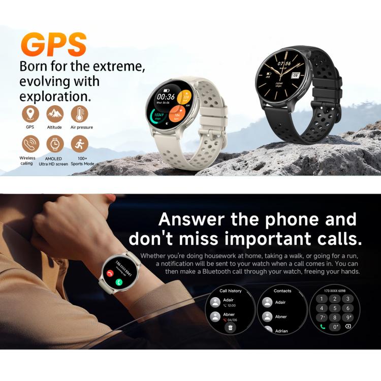 HT43 1.32 inch GPS Ultra-thin Sports Smart Watch Supports Bluetooth Call / Heart Rate / Sleep Monitoring